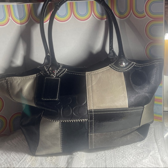 Coach Handbags - Coach Black and Tan Patchwork Tote